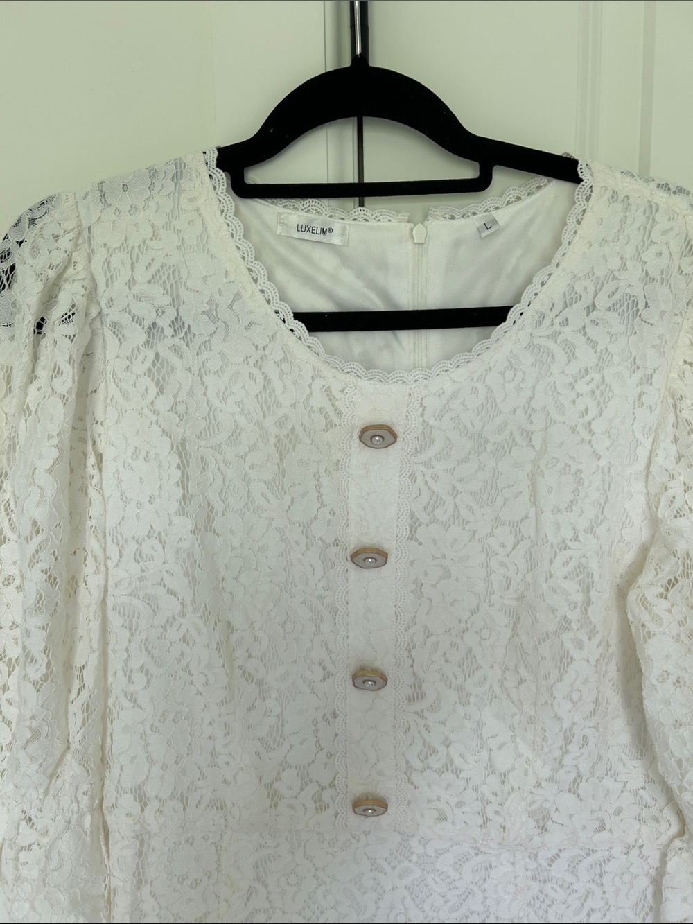 White Lace Midi Dress with Button Front